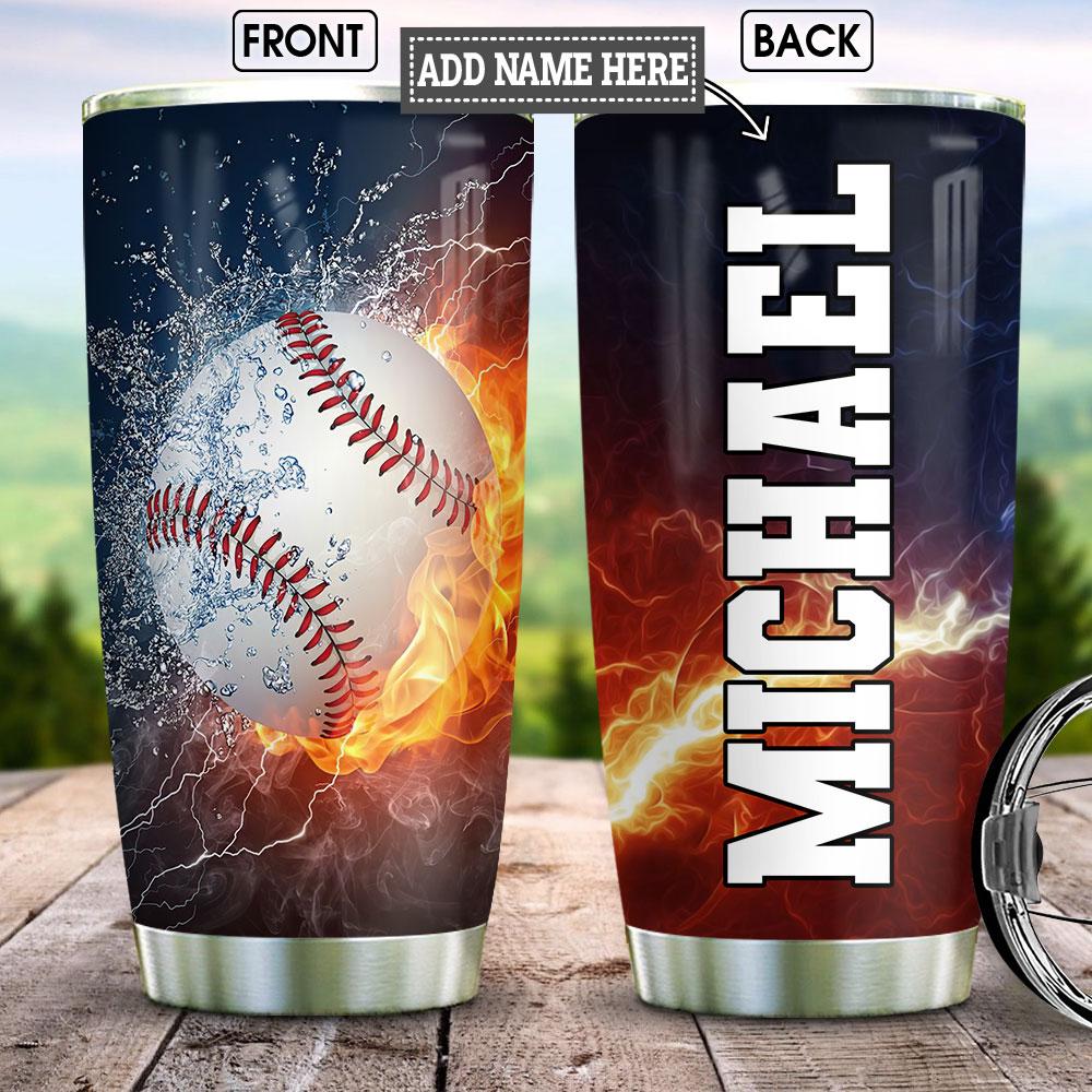 Personalized Baseball Water Fire Stainless Steel Tumbler