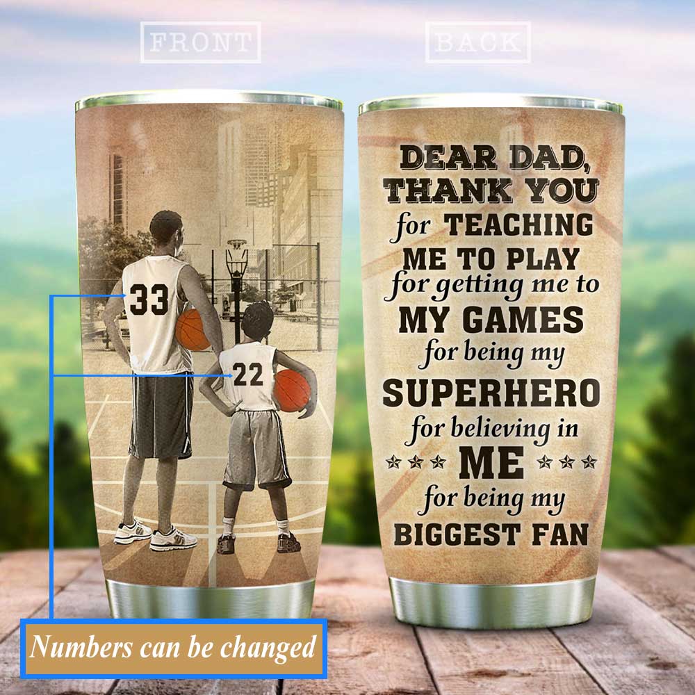 Personalized Basketball Thank You Dad Stainless Steel Tumbler