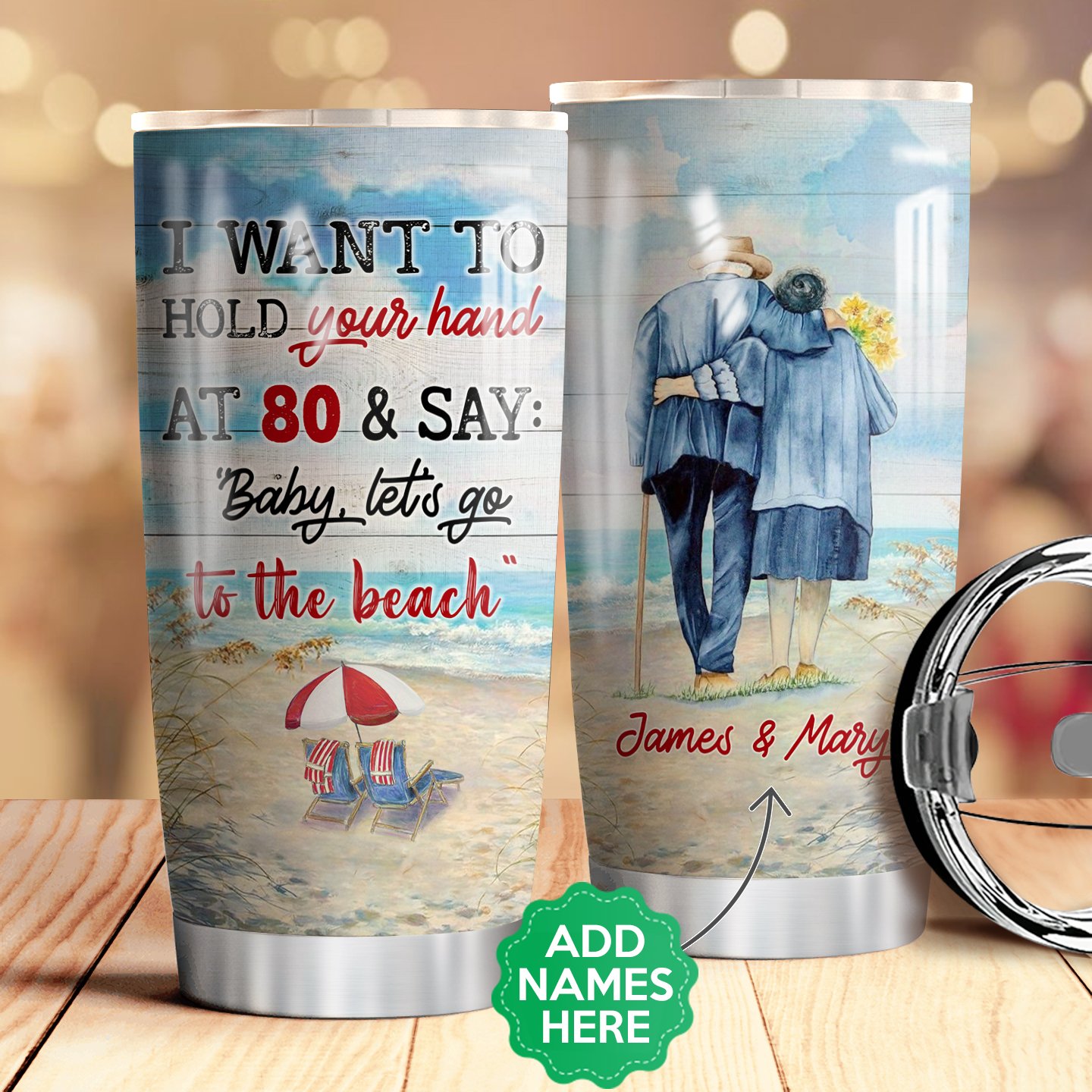 Personalized Beach Old Couple Stainless Steel Tumbler