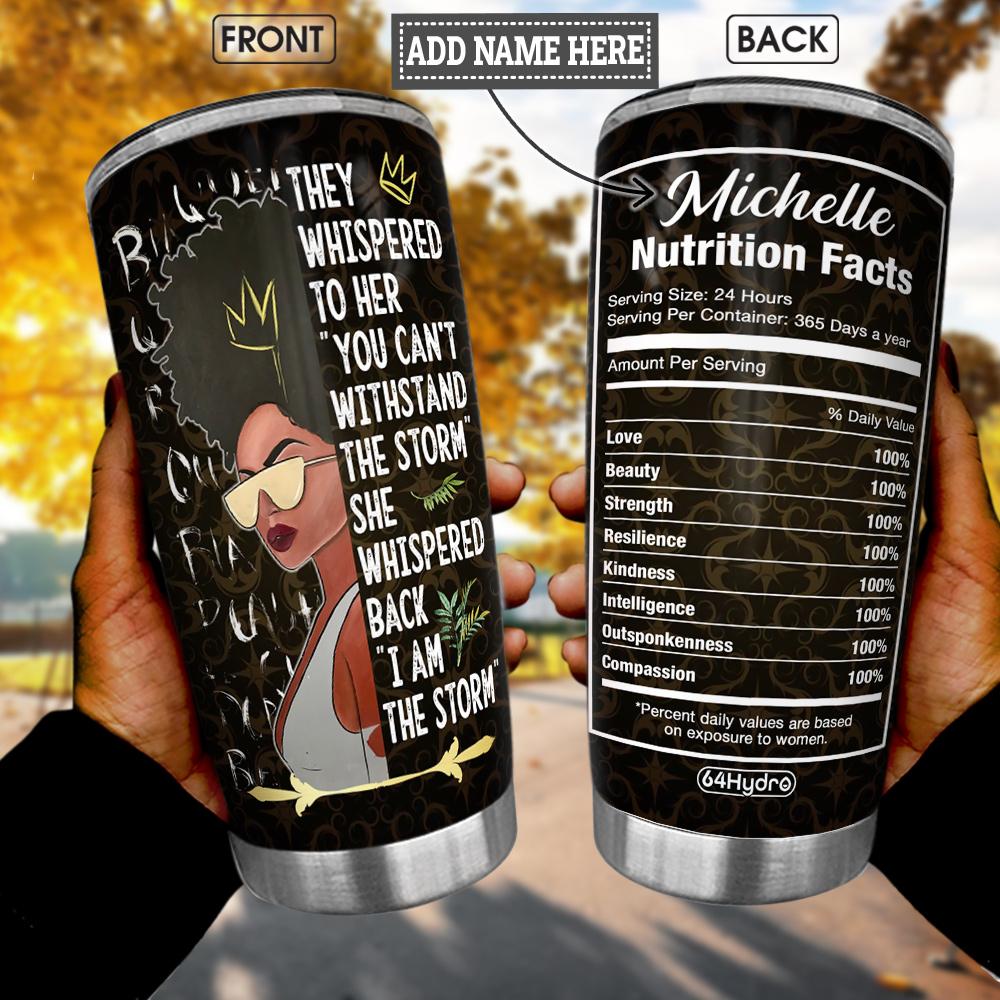 Personalized Black Women Nutrition Facts BWM Stainless Steel Tumbler