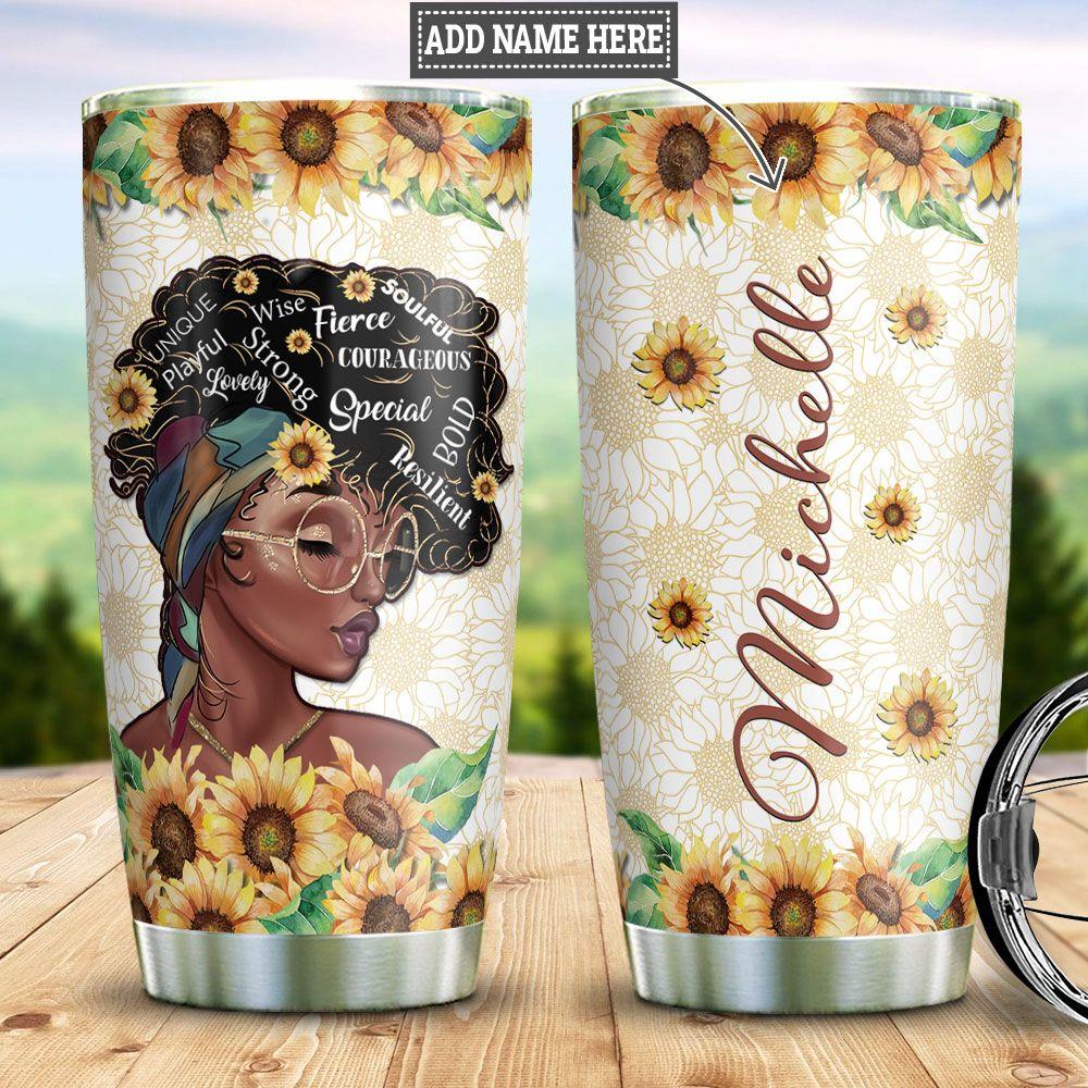 Personalized Black Women Sunflower Stainless Steel Tumbler