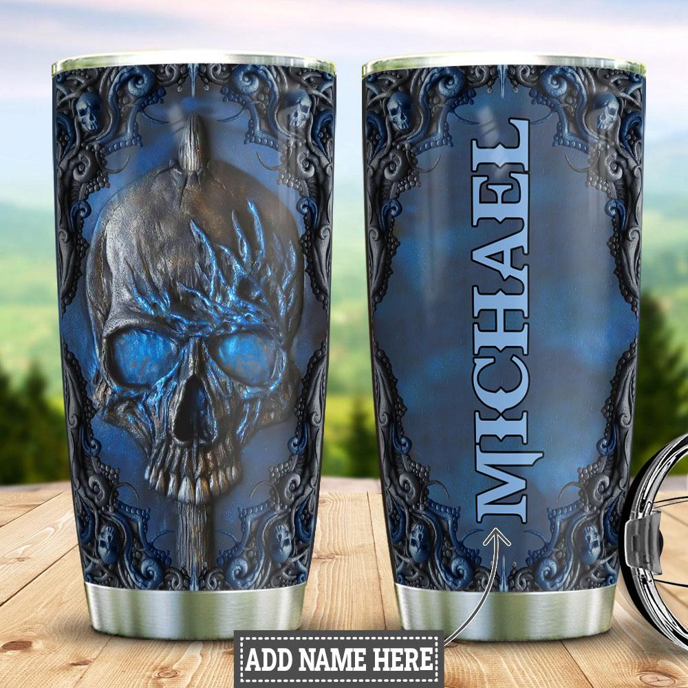 Personalized Blue Skull Woody Style Stainless Steel Tumbler