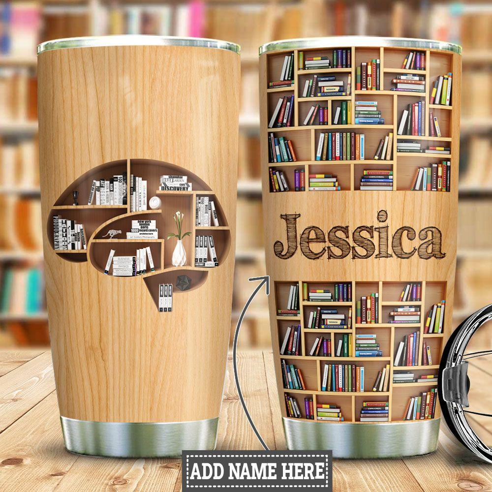 Personalized Book Lover Brain Wood Style Stainless Steel Tumbler