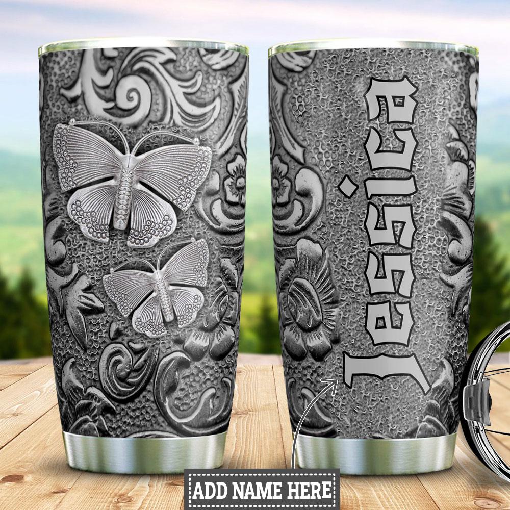 Personalized Butterfly Silver Style Stainless Steel Tumbler