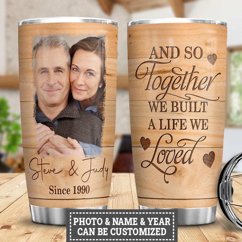 Personalized Couple Together Wooden Style Customized Stainless Steel Tumbler