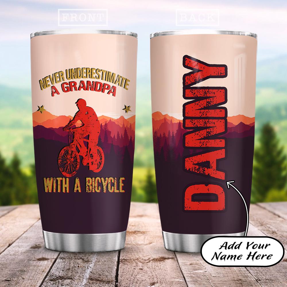 Personalized Cycling Grandpa Stainless Steel Tumbler