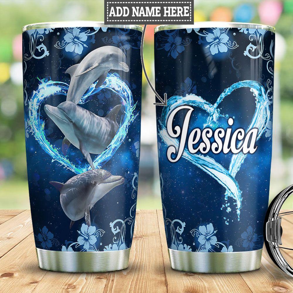 Personalized Dolphin Heart Stainless Steel Tumbler
