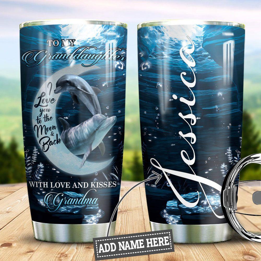 Personalized Dolphin Love You To The Moon Stainless Steel Tumbler