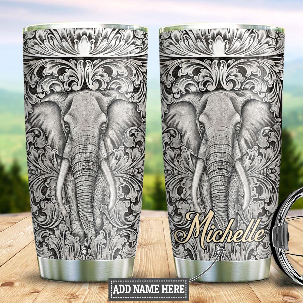 Personalized Elephant Silver Style Stainless Steel Tumbler
