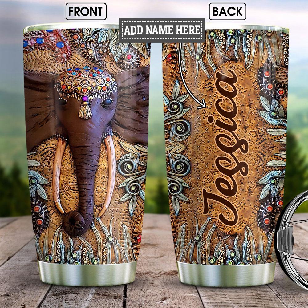 Personalized Elephant Wooden Style Stainless Steel Tumbler