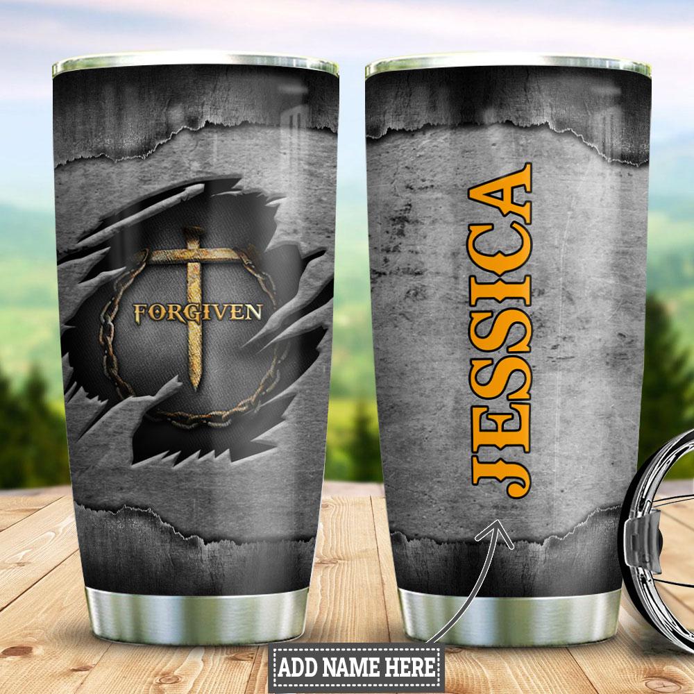 Personalized Faith Forgiven Metal Style Stainless Steel Tumbler