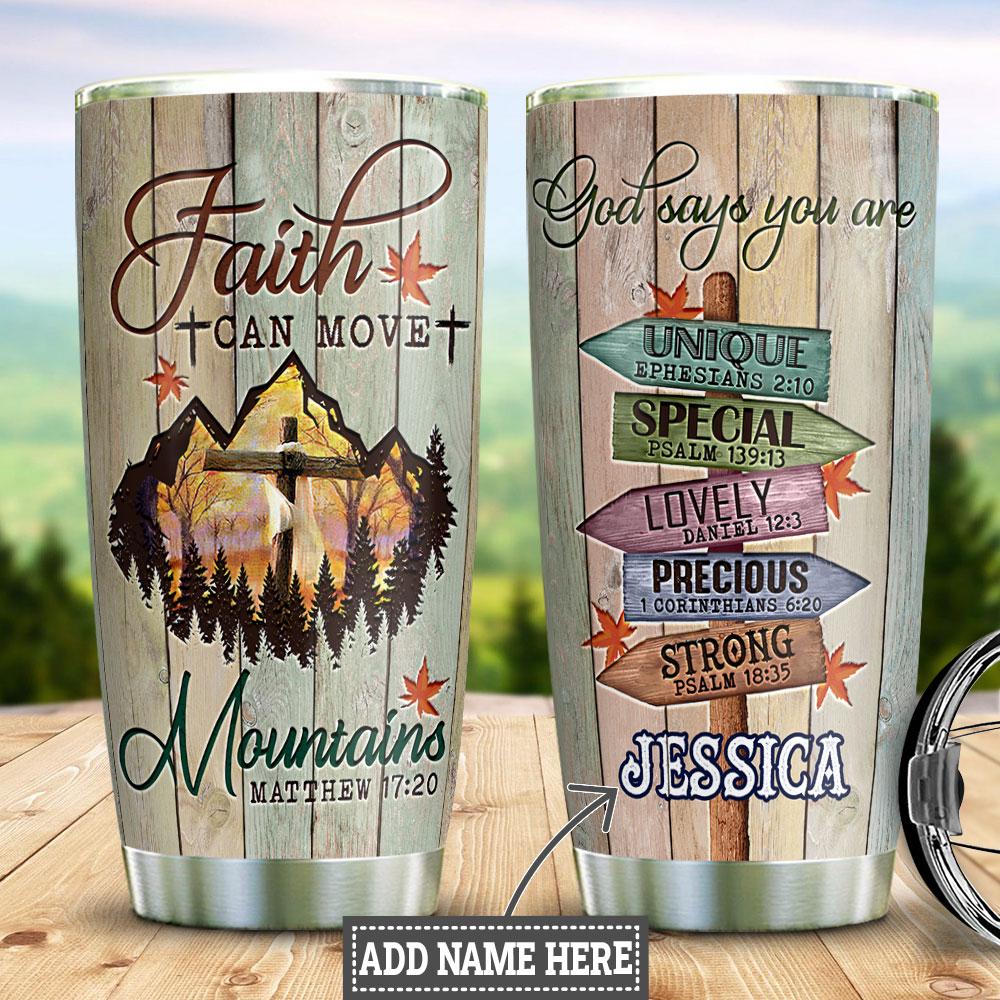 Personalized Faith Mountains Woodcut Style FTH Stainless Steel Tumbler