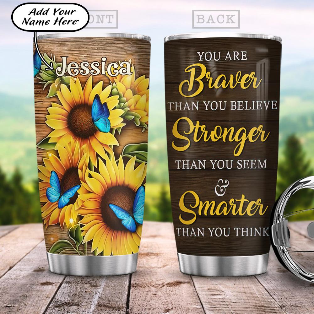 Personalized Faith Sunflower Butterflies Stainless Steel Tumbler