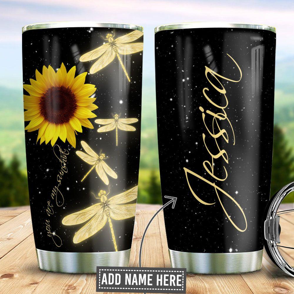 Personalized Faith Sunflower Dragonfly Stainless Steel Tumbler