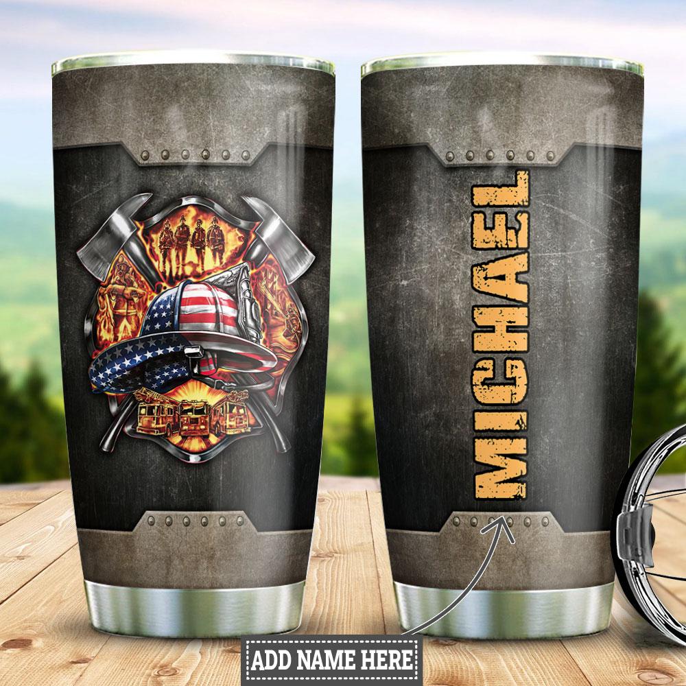 Personalized Firefighter Metal Style Stainless Steel Tumbler