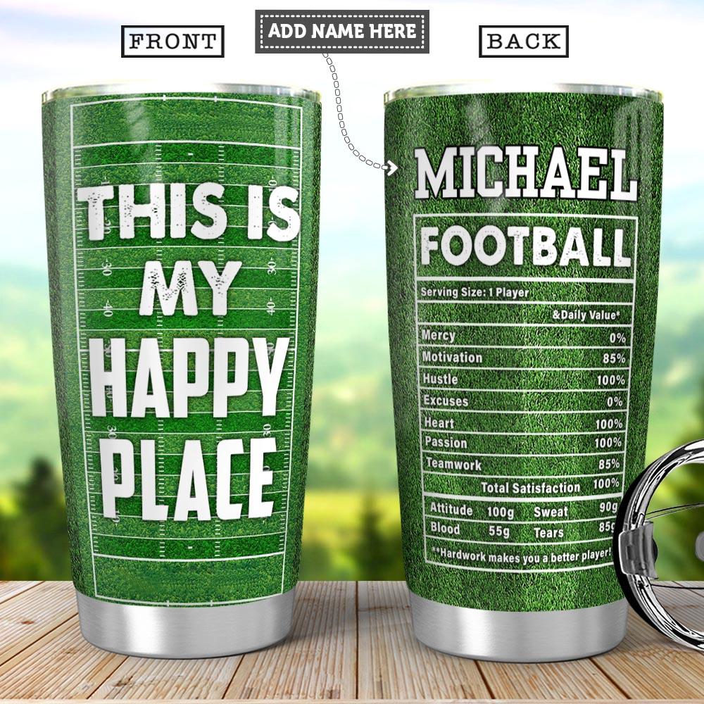 Personalized Football Happy Place Facts Stainless Steel Tumbler