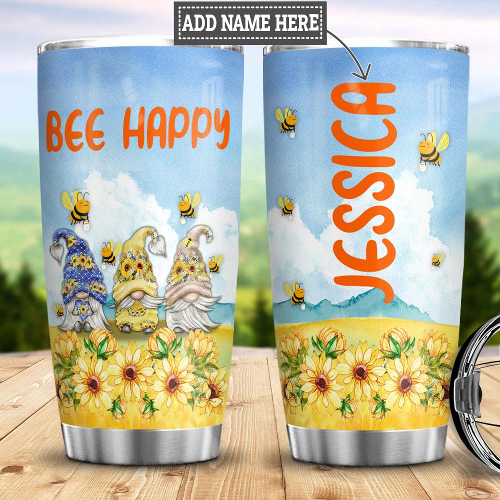 Personalized Gnome Bee Happy Stainless Steel Tumbler