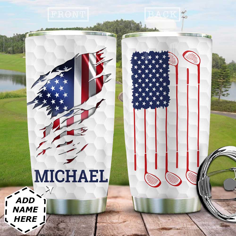 Personalized Golf American Flag Stainless Steel Tumbler