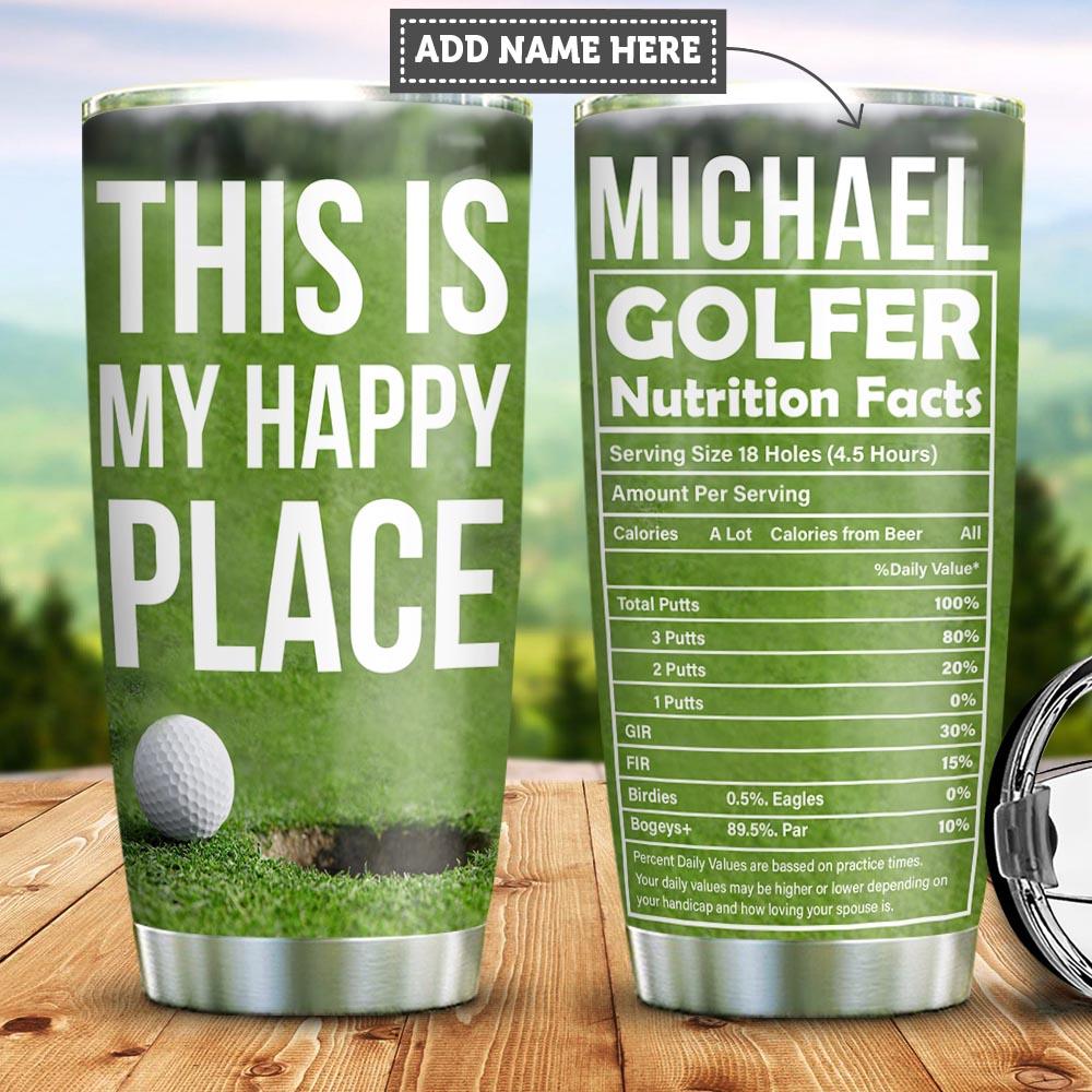 Personalized Golf Happy Place Stainless Steel Tumbler