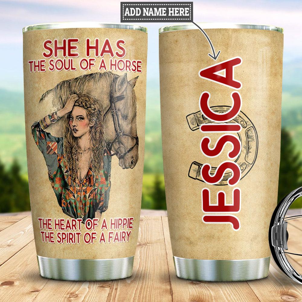 Personalized Hippie Horse Lover Girl Stainless Steel Tumbler