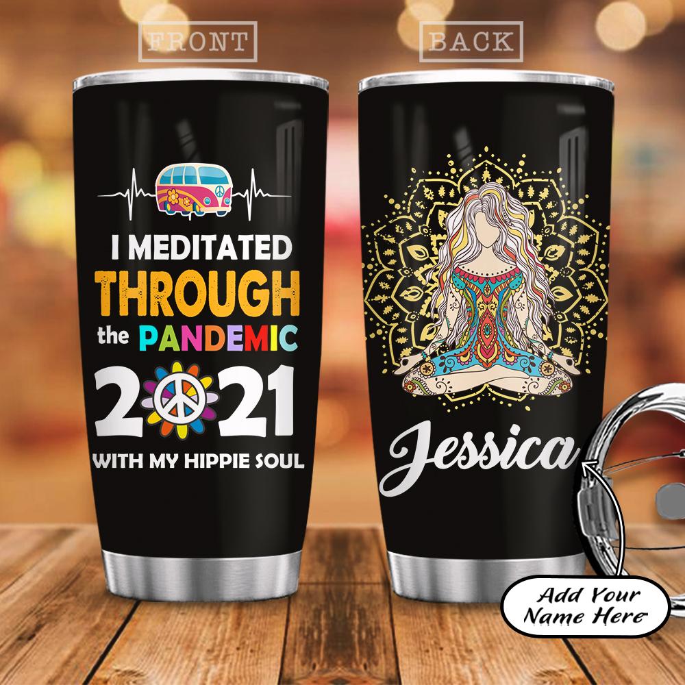 Personalized Hippie Meditation Pandemic Survived Stainless Steel Tumbler
