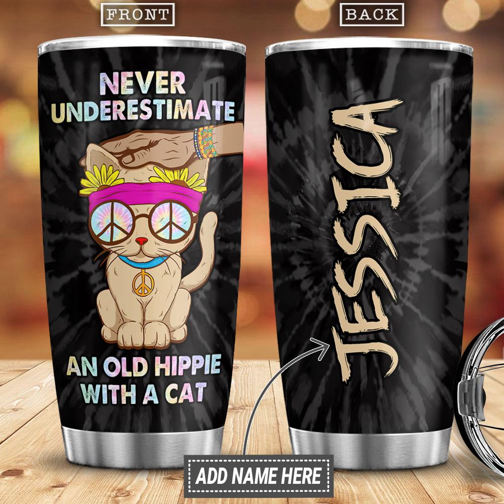 Personalized Hippie With A Cat Stainless Steel Tumbler