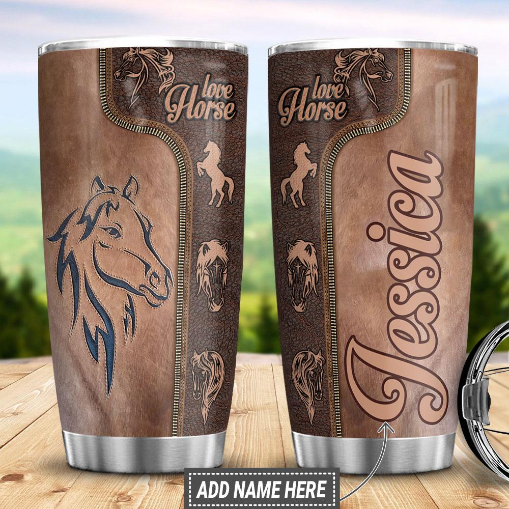 Personalized Horse Lover Leather Style Stainless Steel Tumbler