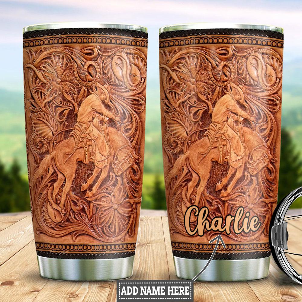 Personalized Horse Trainer Leather Style Stainless Steel Tumbler
