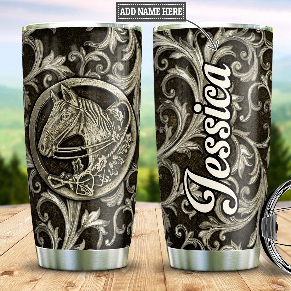 Personalized Horse Woman Metal Style Stainless Steel Tumbler