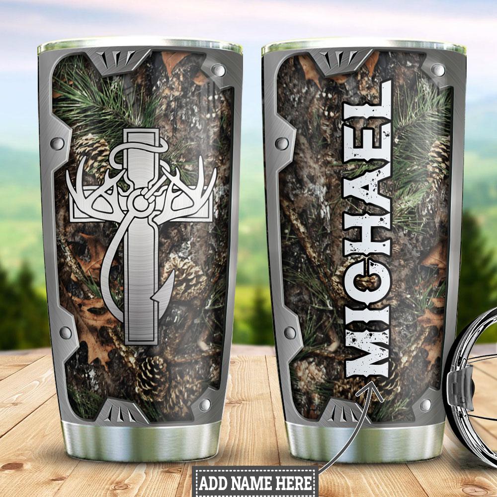 Personalized Hunting Fishing Faith Metal Style Stainless Steel Tumbler