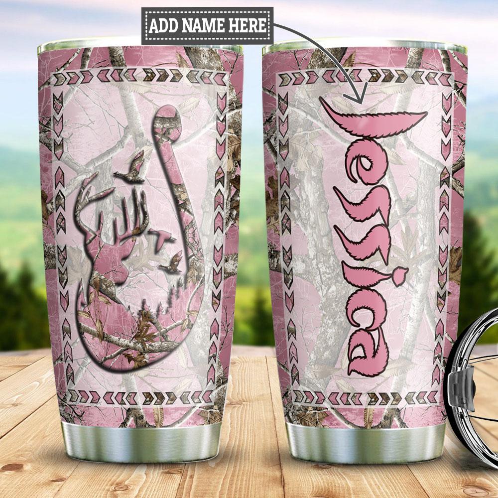 Personalized Hunting Fishing Pink Stainless Steel Tumbler