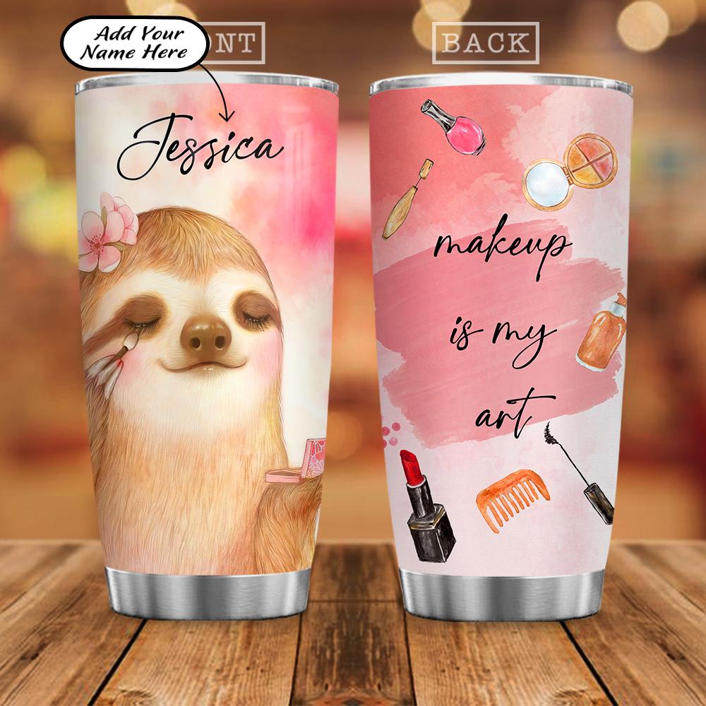 Personalized Makeup Sloth Stainless Steel Tumbler