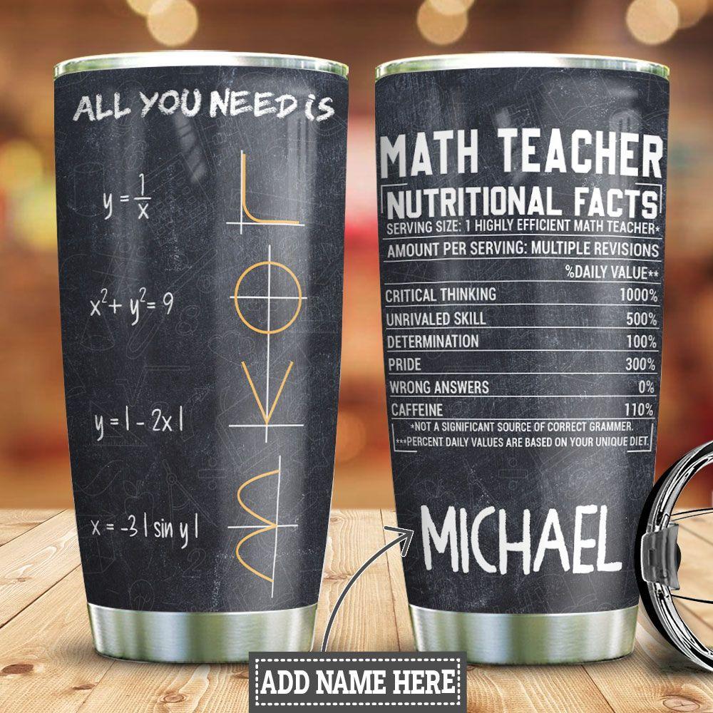 Personalized Math Teacher Love Stainless Steel Tumbler
