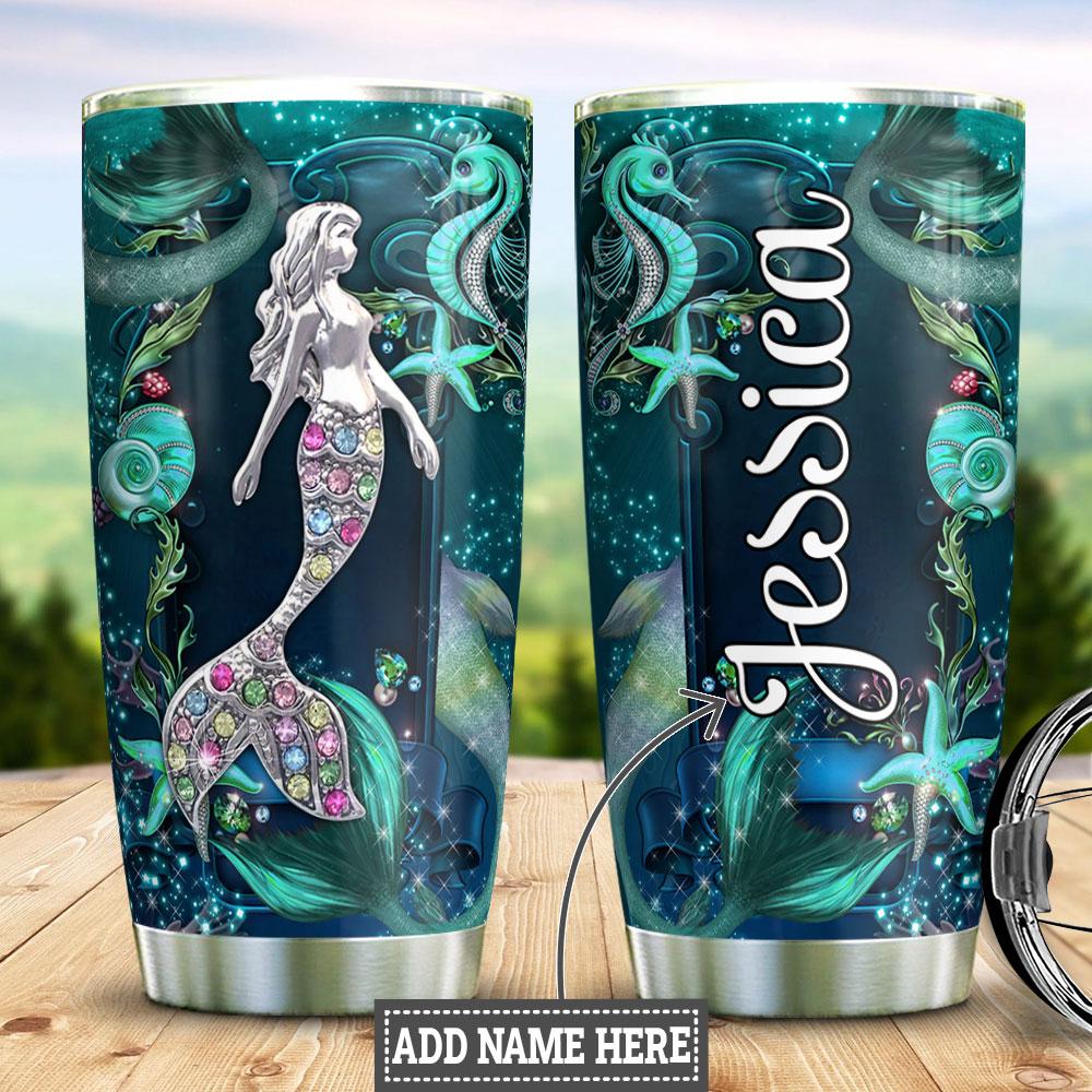 Personalized Mermaid Blue Jewelry Style Stainless Steel Tumbler