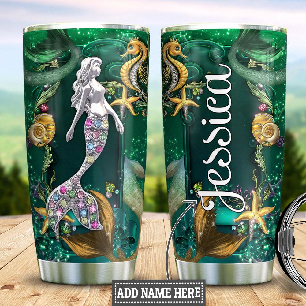 Personalized Mermaid Green Jewelry Style Stainless Steel Tumbler