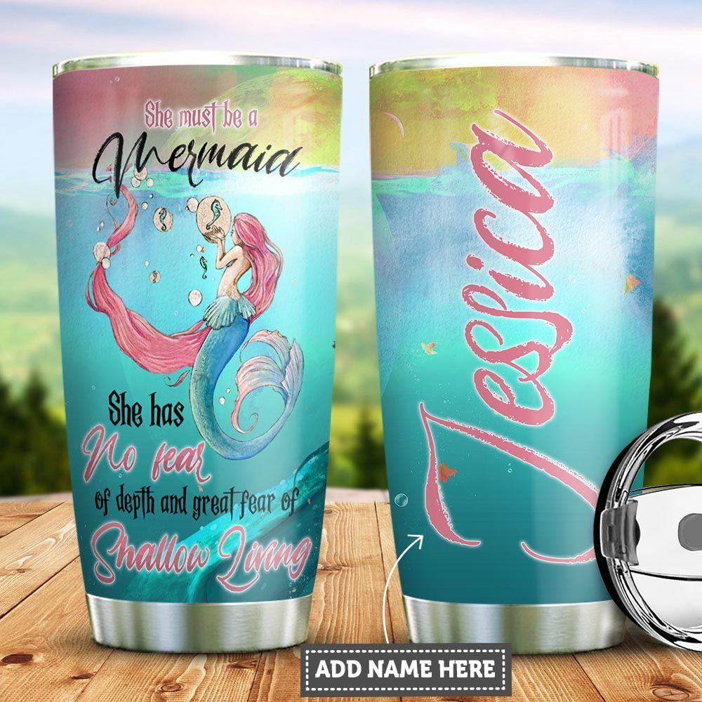 Personalized Mermaid No Fear Stainless Steel Tumbler