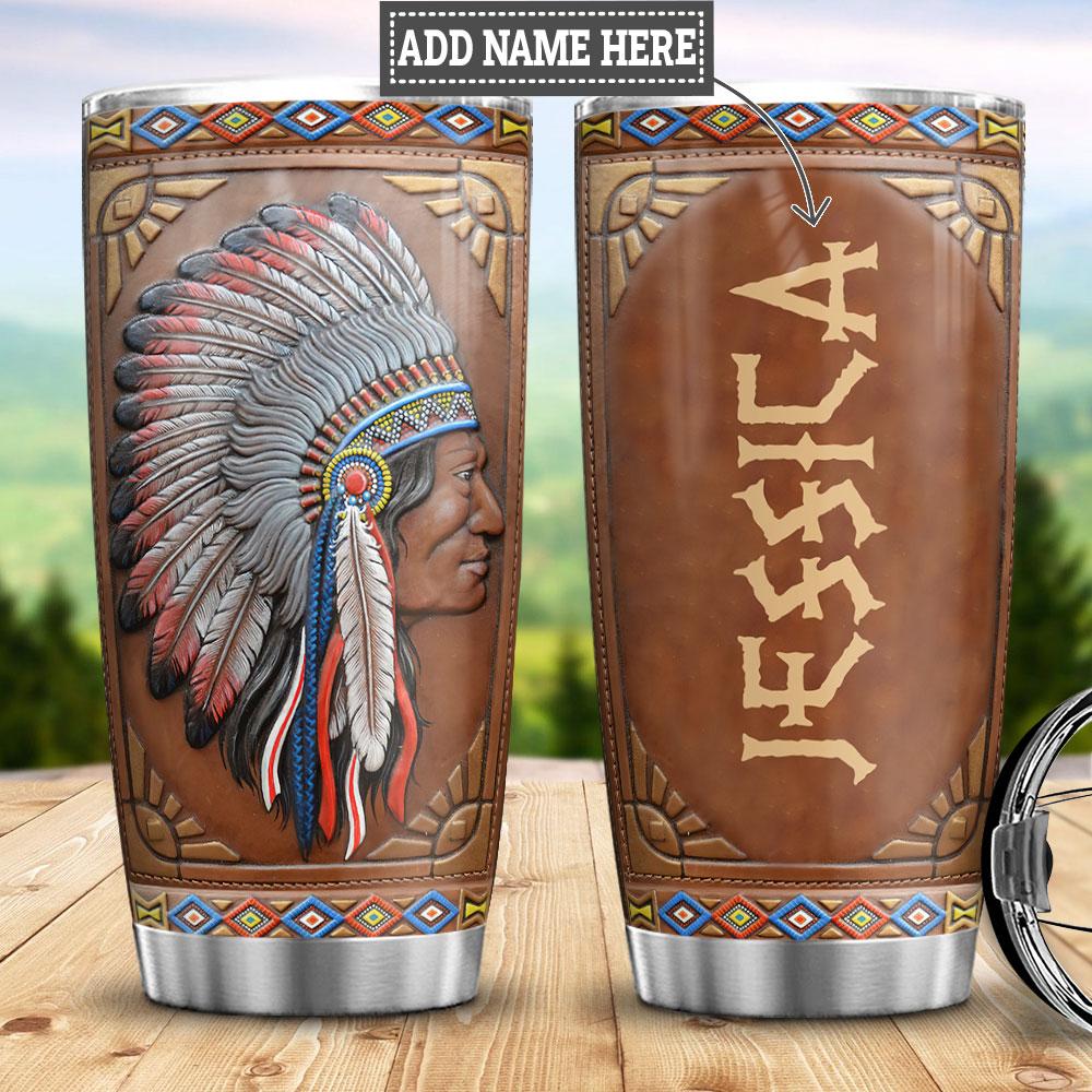 Personalized Native American Leather Style Stainless Steel Tumbler