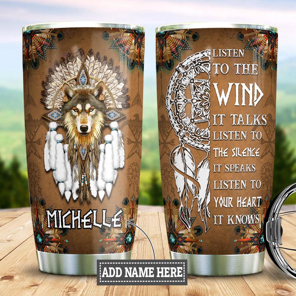 Personalized Native American Wolf Stainless Steel Tumbler