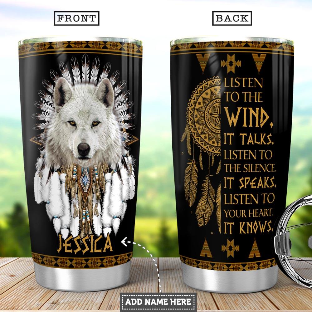Personalized Native Wolf Dream Catcher Stainless Steel Tumbler
