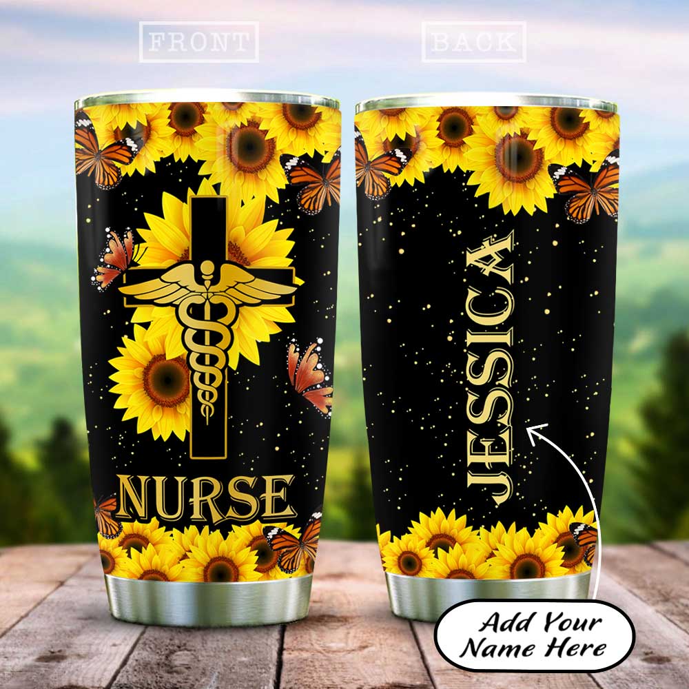 Personalized Nursed Sunflower Stainless Steel Tumbler