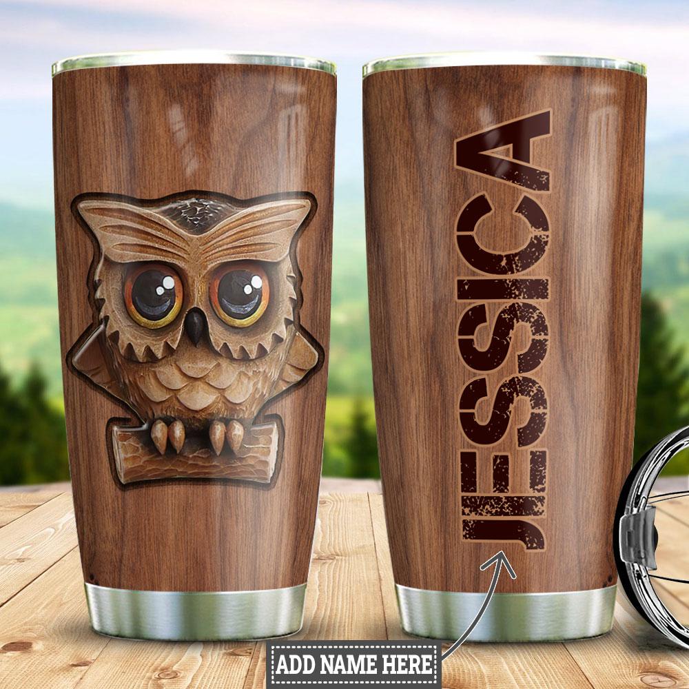 Personalized Owl Wood Style Stainless Steel Tumbler