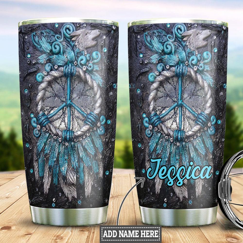 Personalized Peace Dreamcatcher Wood Style Stainless Steel Tumbler