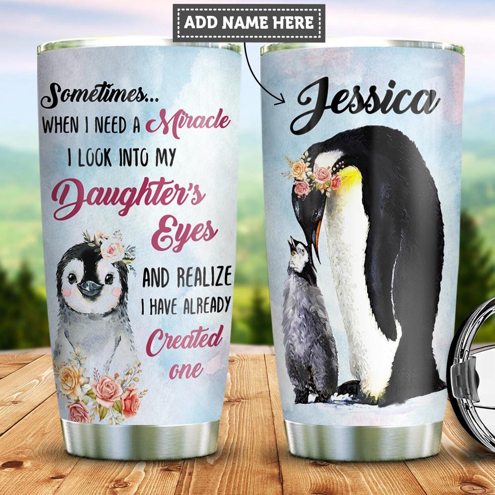 Personalized Penguin Mom To Daughter Stainless Steel Tumbler