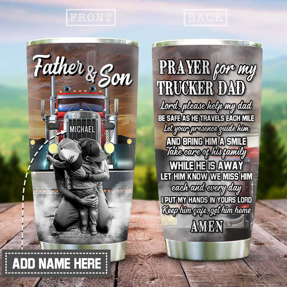 Personalized Prayer For Trucker Dad Stainless Steel Tumbler