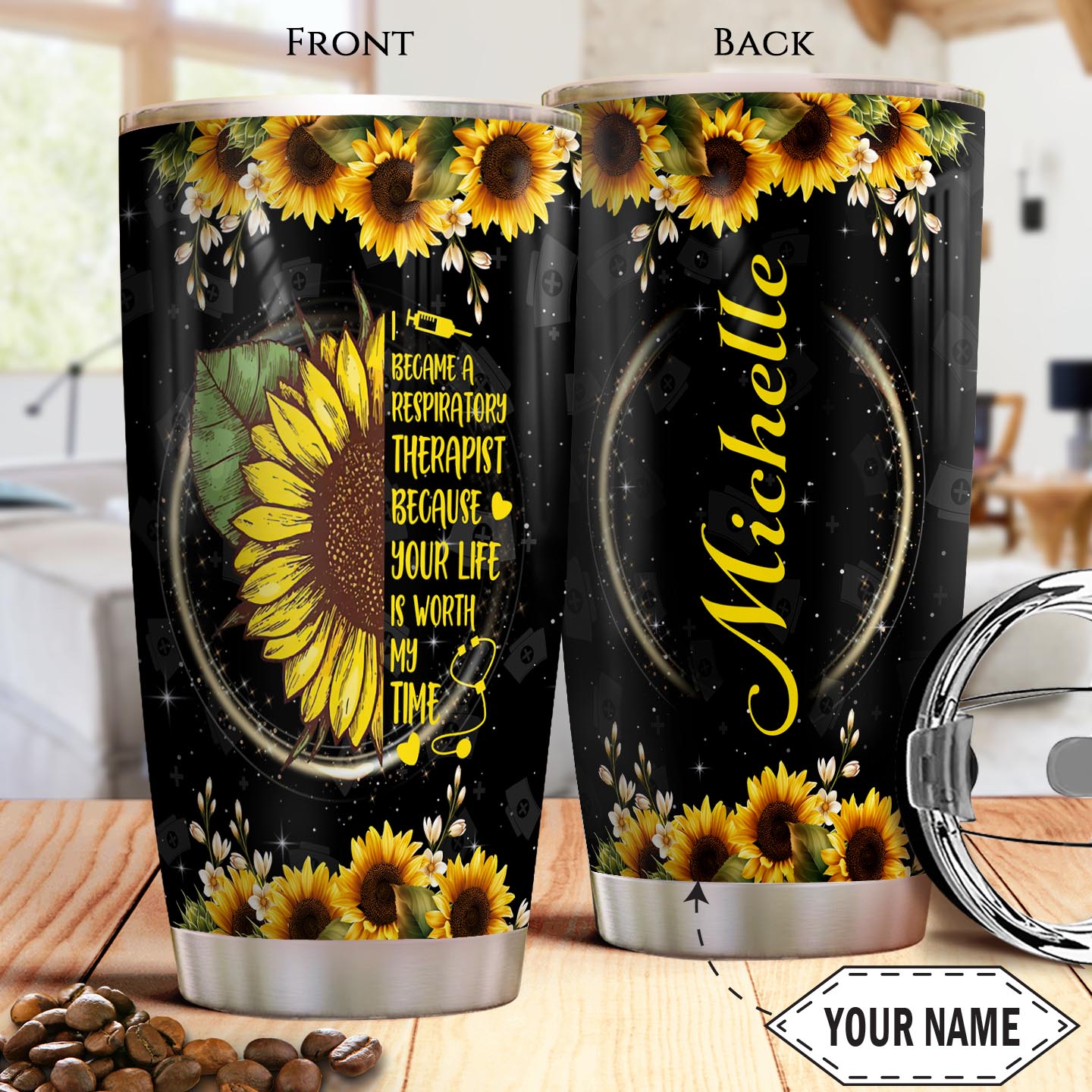 Personalized Respiratory Therapists Sunflower Stainless Steel Tumbler