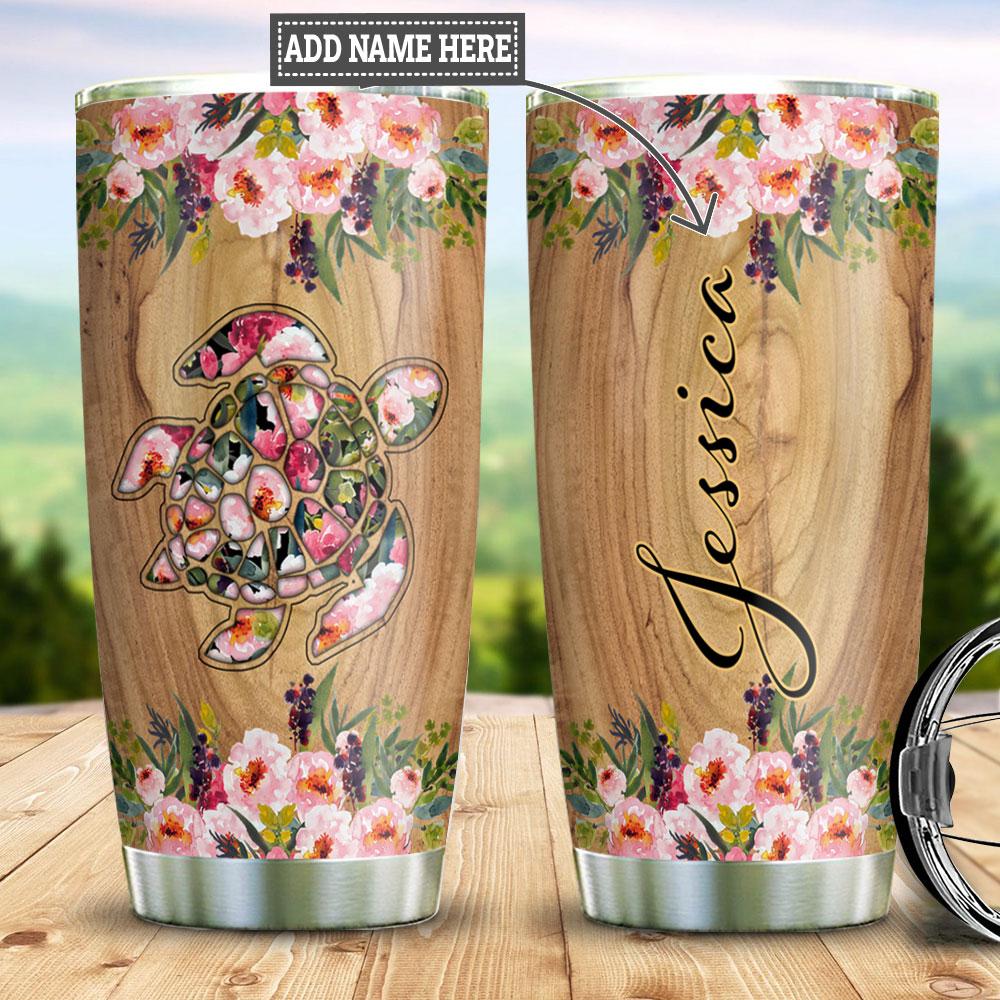 Personalized Rose Turtle Stainless Steel Tumbler