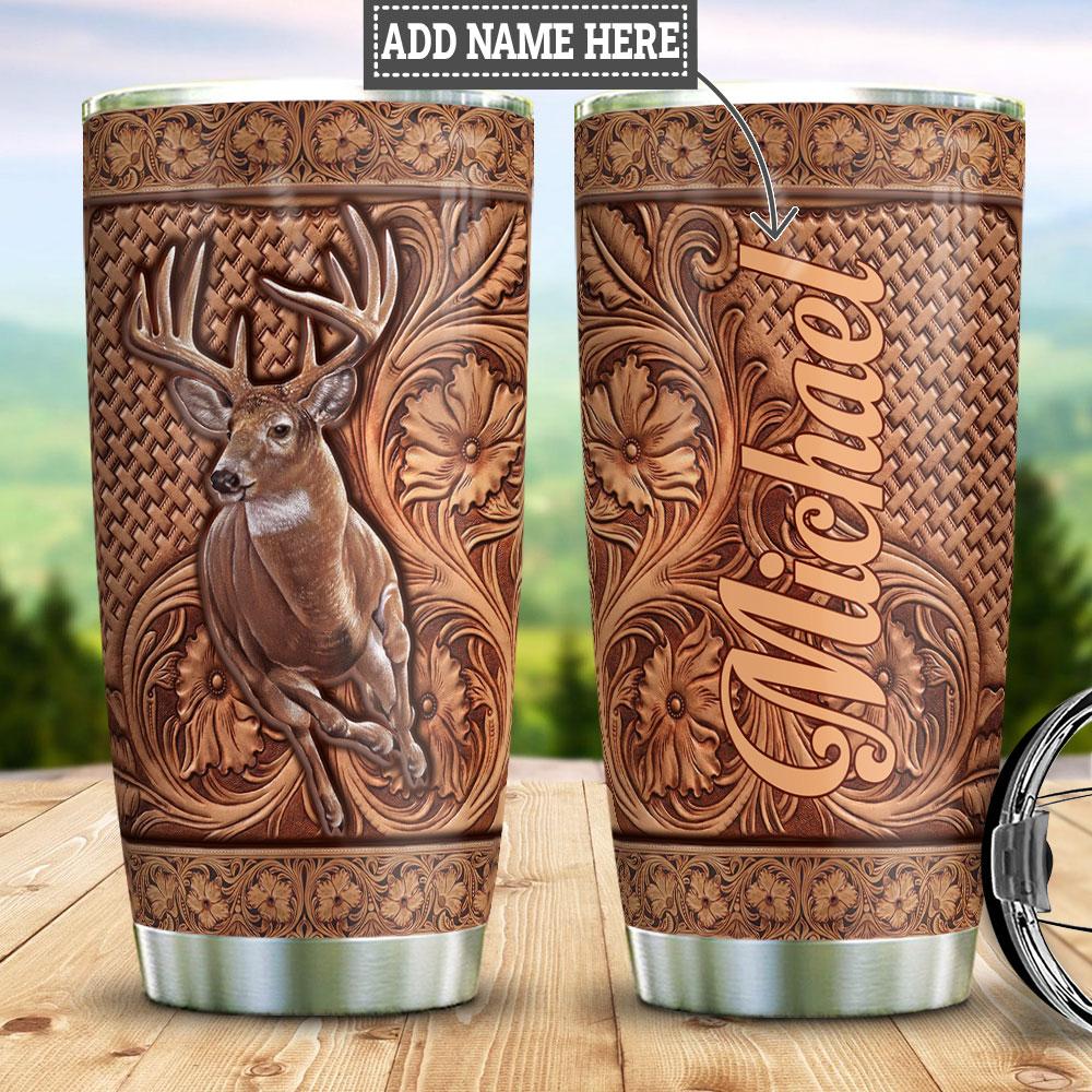 Personalized Running Dear Wood Style Stainless Steel Tumbler