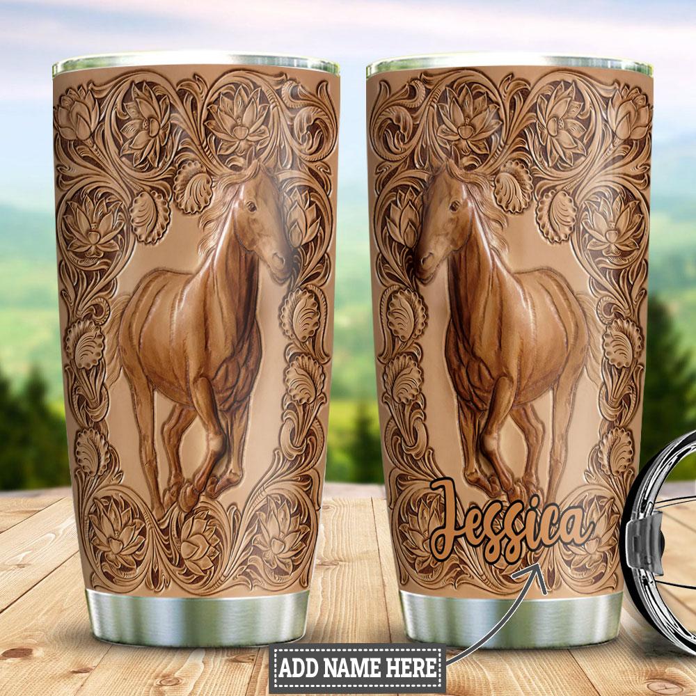 Personalized Running Horse Wood Style Stainless Steel Tumbler