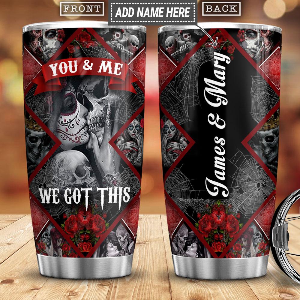 Personalized Skull Couple Love Stainless Steel Tumbler