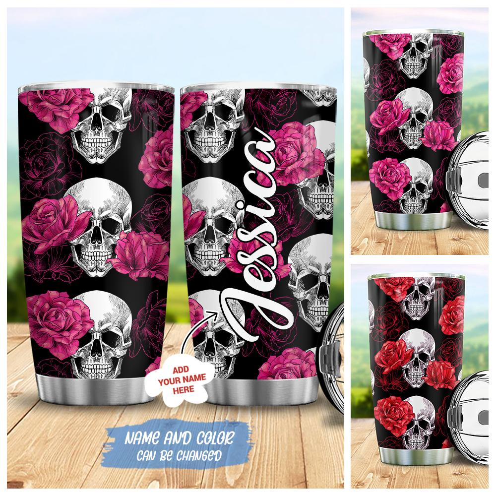 Personalized Skull Rose Customized Stainless Steel Tumbler